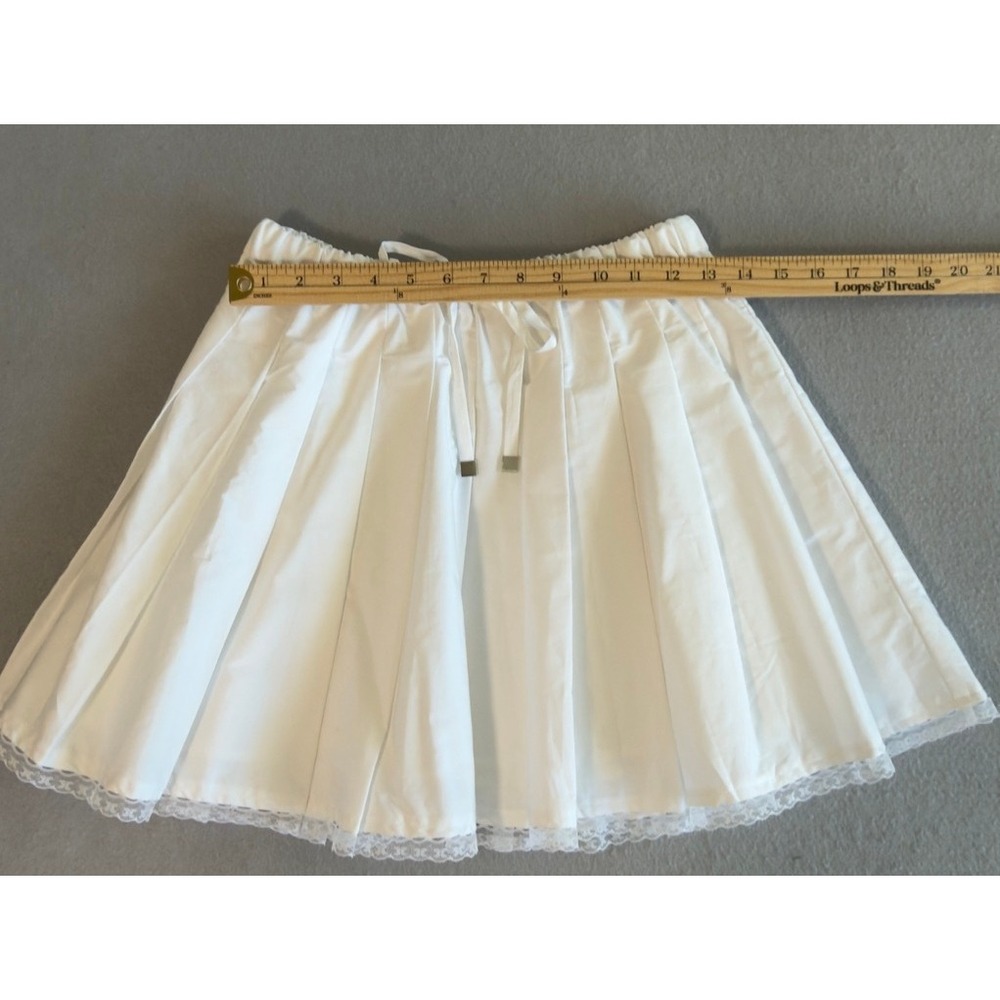 J.Crew White Pleated Cotton Mini Skirt Lace Trim Drawstring Waist Size XS - Picture 9 of 10